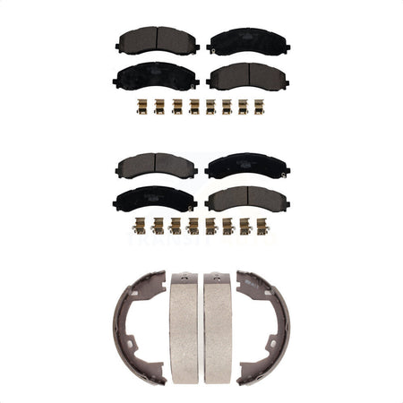 Front Rear Ceramic Brake Pads & Parking Shoe Kit For 19-21 Ram 3500 With Dual Wheels KTN-100893