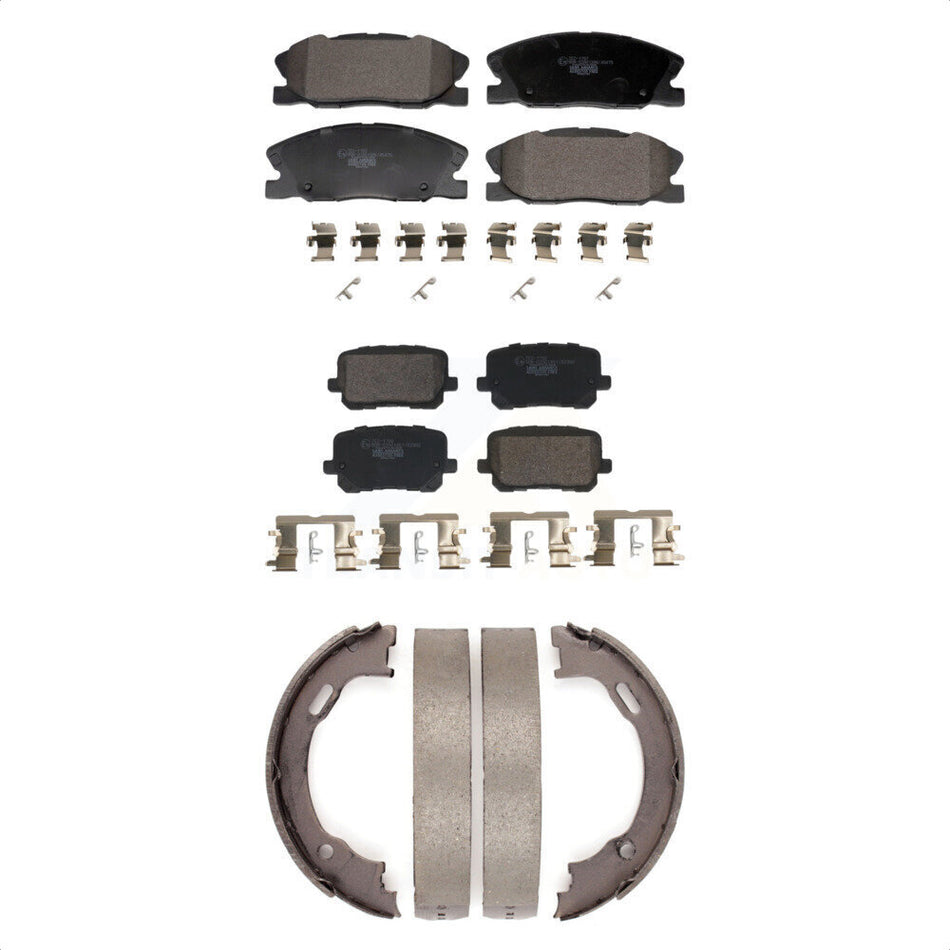 Front Rear Ceramic Brake Pads And Parking Shoes Kit For 2014-2021 Dodge Charger RWD KTN-100899