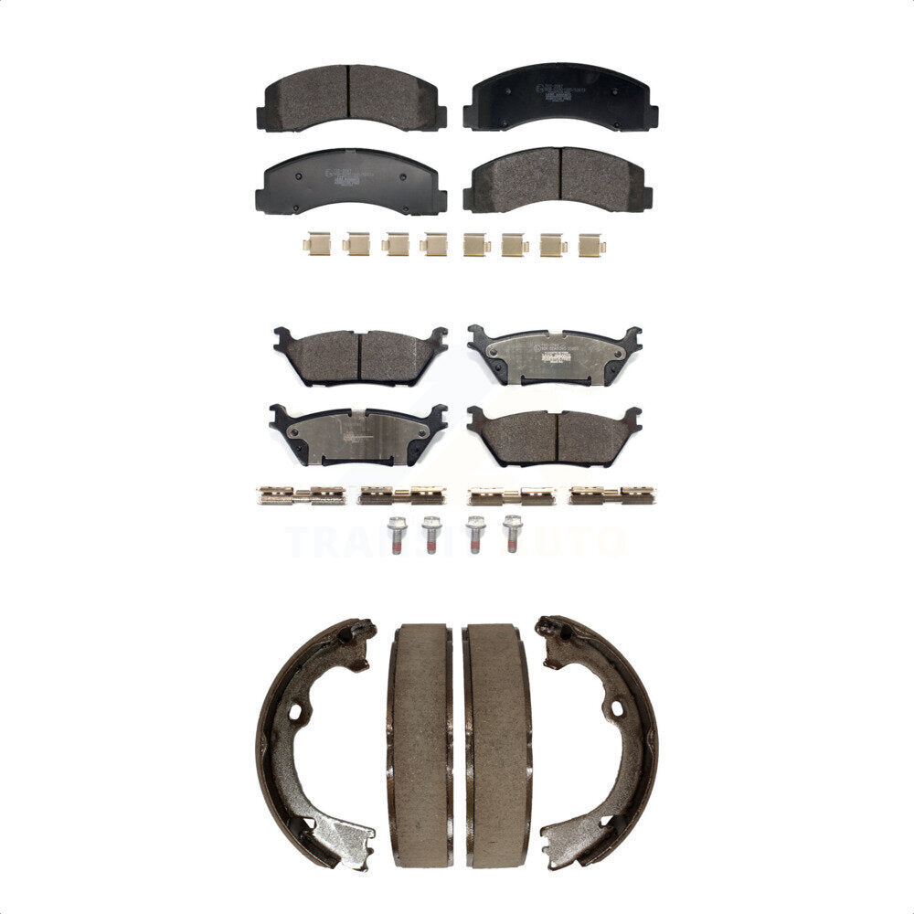 Front Rear Ceramic Brake Pads Parking Shoe Kit For Ford F-150 With Electric KTN-100918
