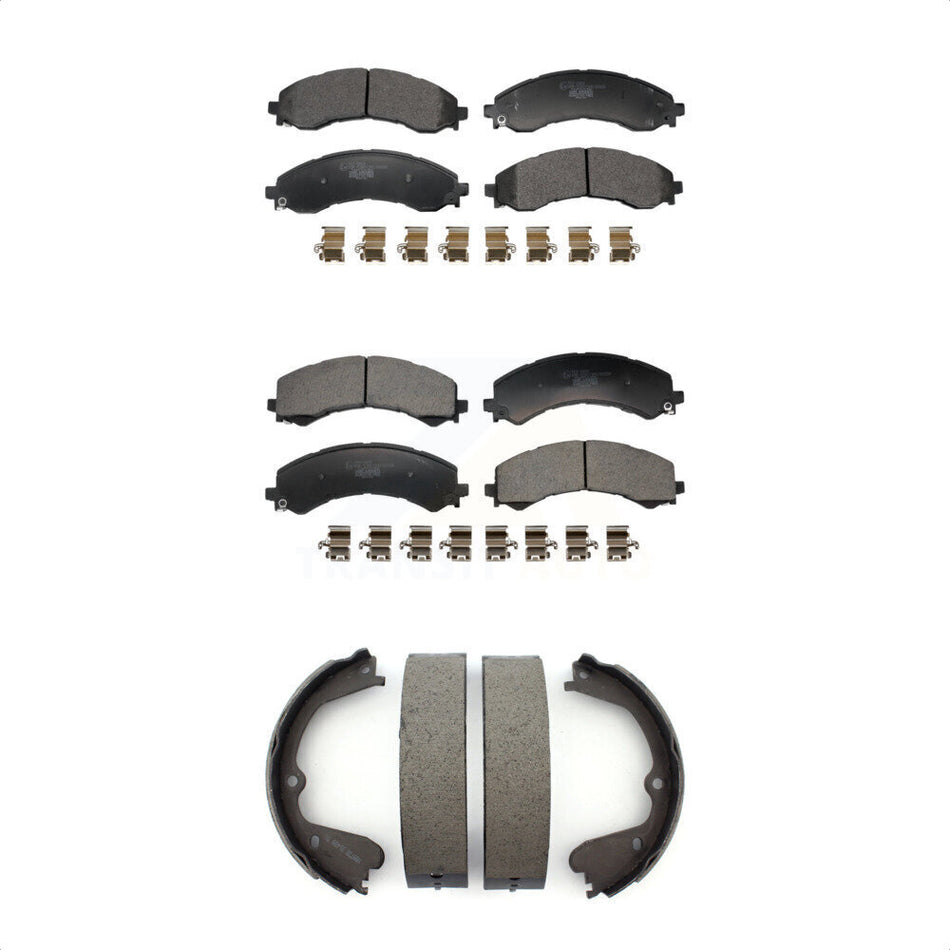 Front Rear Ceramic Brake Pads Parking Shoe Kit For GMC Savana 3500 Chevrolet Express 4500 KTN-100936