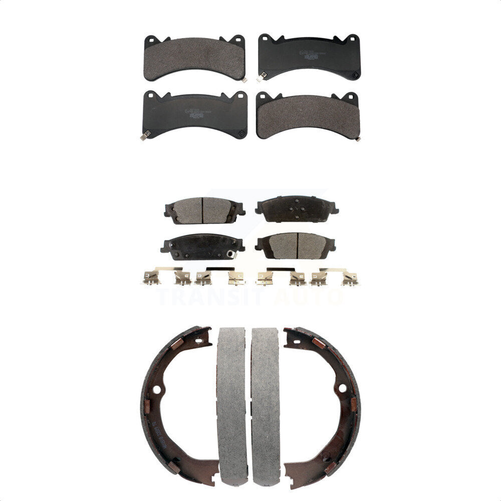 Front Rear Ceramic Brake Pads Parking Shoe Kit For GMC Chevrolet Sierra 1500 Silverado LD KTN-100938