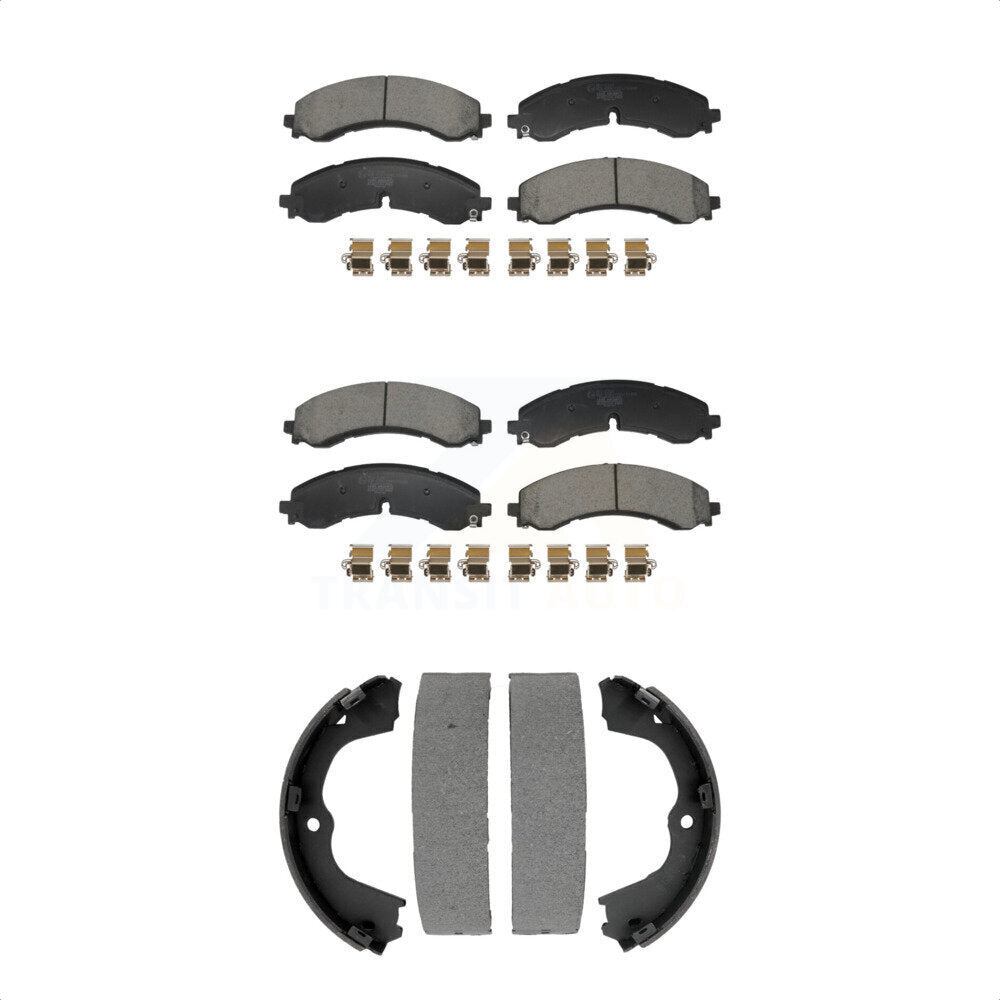 Front Rear Ceramic Brake Pads Parking Shoe Kit For GMC Chevrolet Sierra 2500 HD Silverado KTN-100969