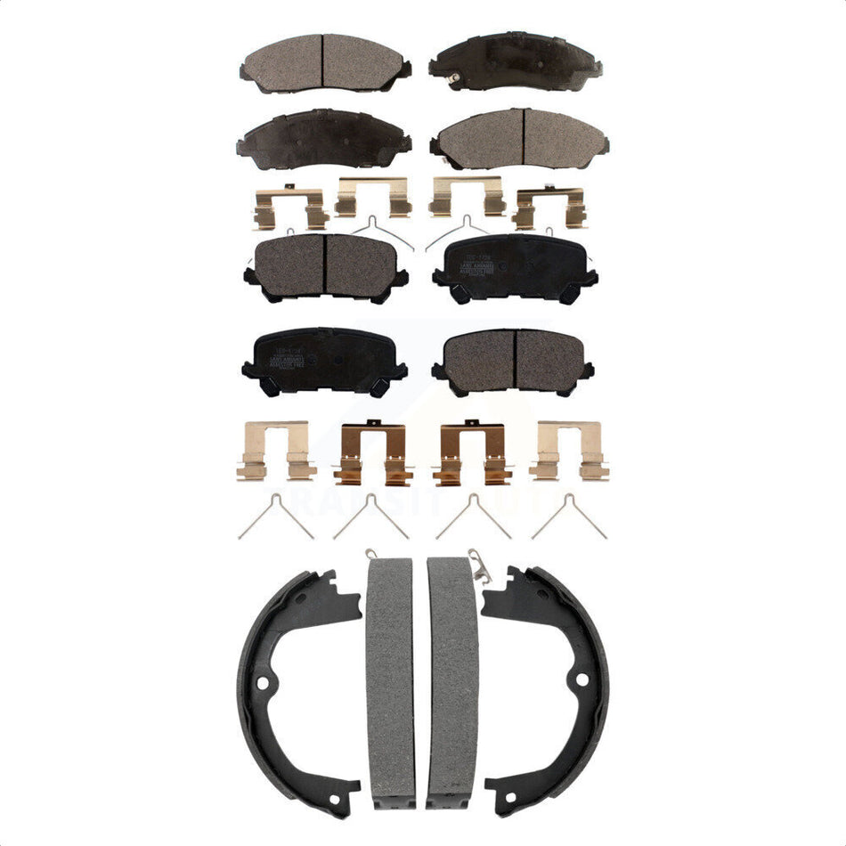 Front Rear Ceramic Brake Pads And Parking Shoes Kit For Honda Pilot Ridgeline Acura MDX KTN-100978