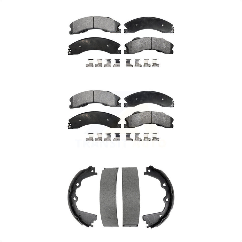Front Rear Ceramic Brake Pads Parking Shoe Kit For GMC Chevrolet Sierra 2500 HD Silverado KTN-100980