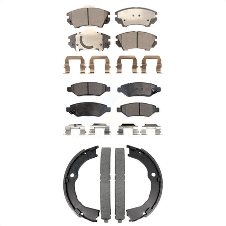 Front Rear Ceramic Brake Pads And Parking Shoes Kit For 2010-2015 Chevrolet Camaro LT LS KTN-100984