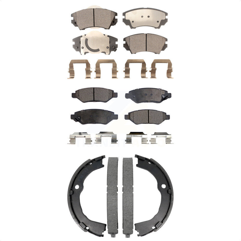 Front Rear Ceramic Brake Pads And Parking Shoes Kit For 2010-2015 Chevrolet Camaro LT LS KTN-100984