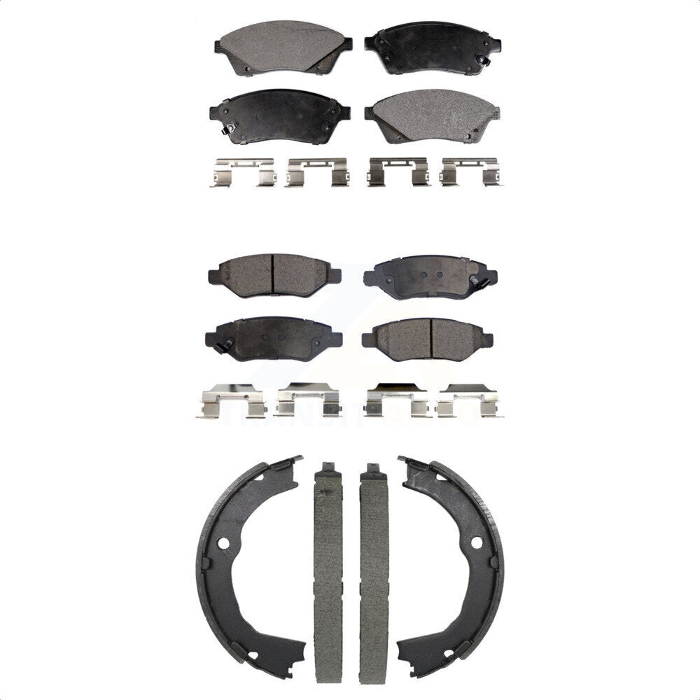 Front Rear Ceramic Brake Pads And Parking Shoes Kit For 2010-2016 Cadillac SRX KTN-100987