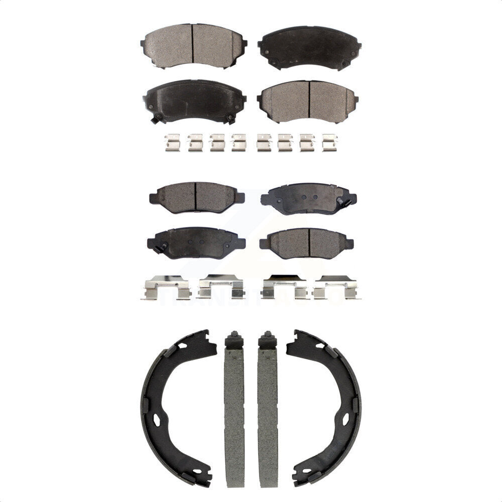 Front Rear Ceramic Brake Pads & Parking Shoes Kit For Cadillac CTS With Heavy Duty Brakes KTN-100988