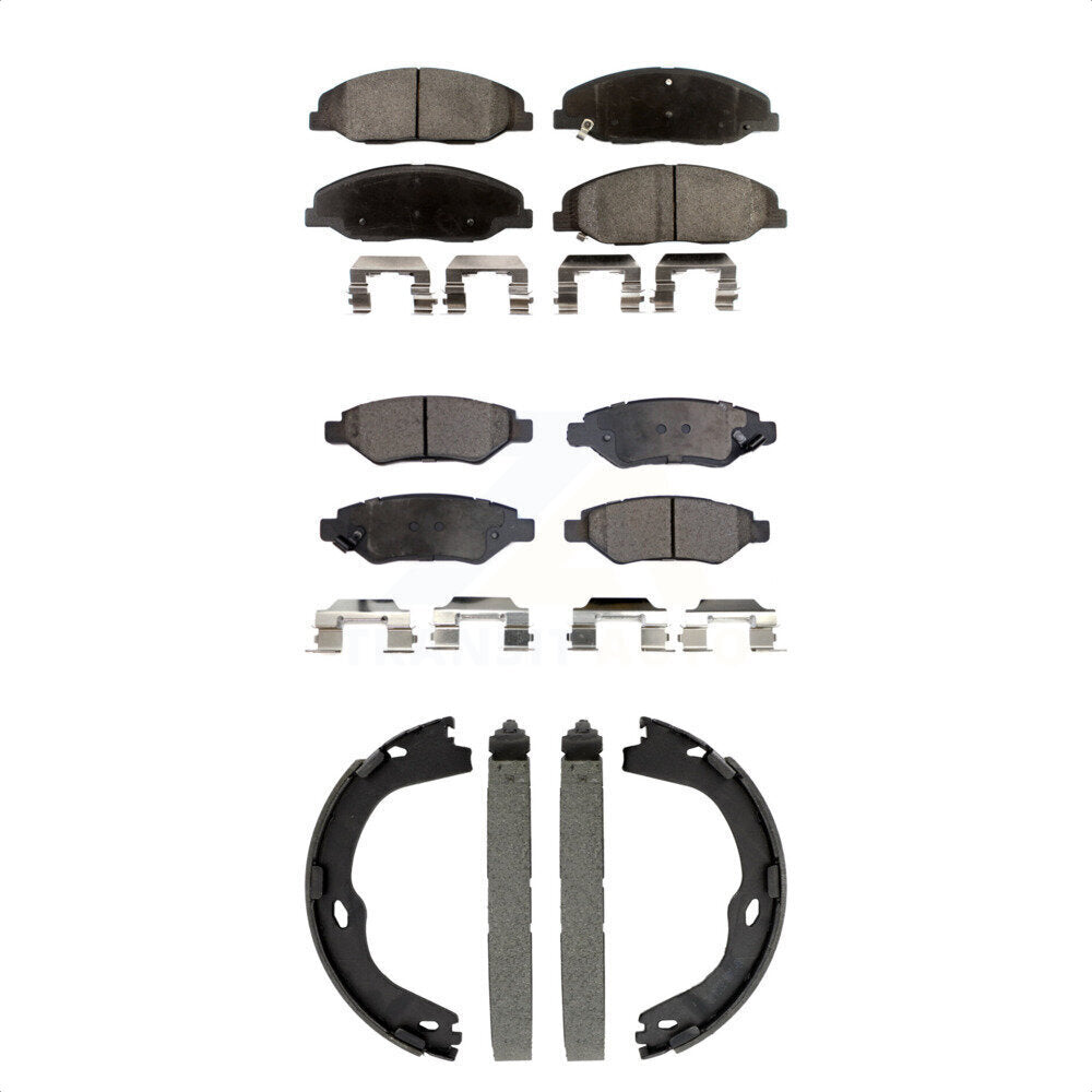 Front Rear Ceramic Brake Pads Parking Shoe Kit For Cadillac CTS Without Heavy Duty Brakes KTN-100989
