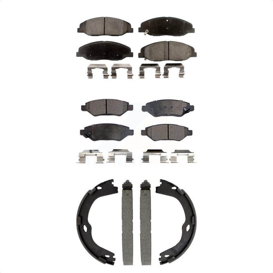 Front Rear Ceramic Brake Pads Parking Shoe Kit For Cadillac CTS Without Heavy Duty Brakes KTN-100989