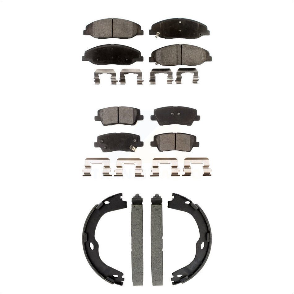 Front Rear Ceramic Brake Pads Parking Shoe Kit For Cadillac CTS Without Heavy Duty Brakes KTN-100991