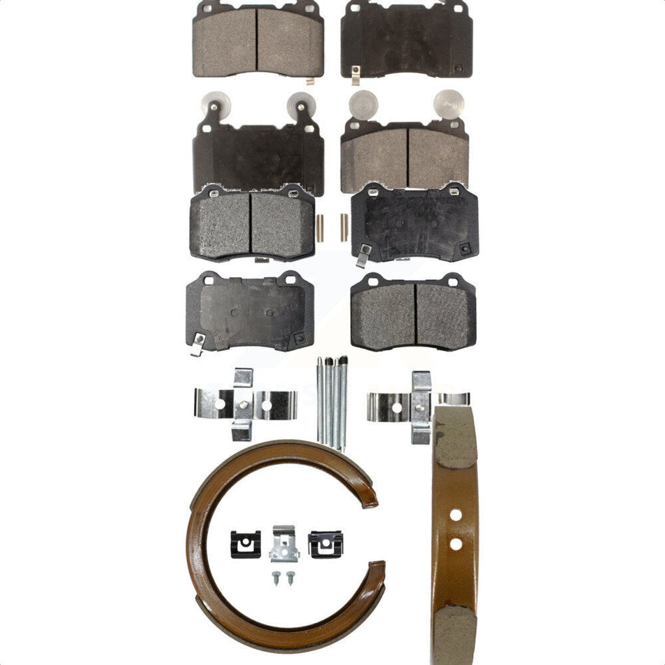 Front Rear Ceramic Brake Pads And Parking Shoes Kit For 2015-2017 Chevrolet SS KTN-101020
