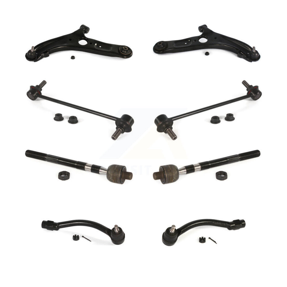 Front Suspension Control Arm And Ball Joint Assembly Steering Tie Rod End Stabilizer Bar Link Kit (8Pc) For Hyundai Elantra Veloster GT Coupe KTR-100571