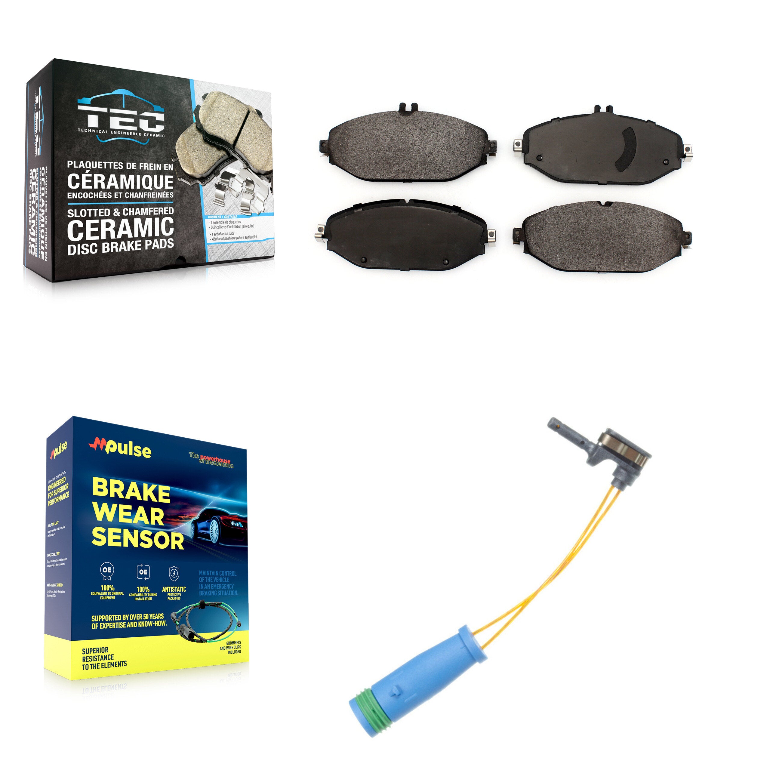 Front Ceramic Disc Brake Pad Wear Sensor Kit For Mercedes-Benz C300 Without Sport Package KTW-100002