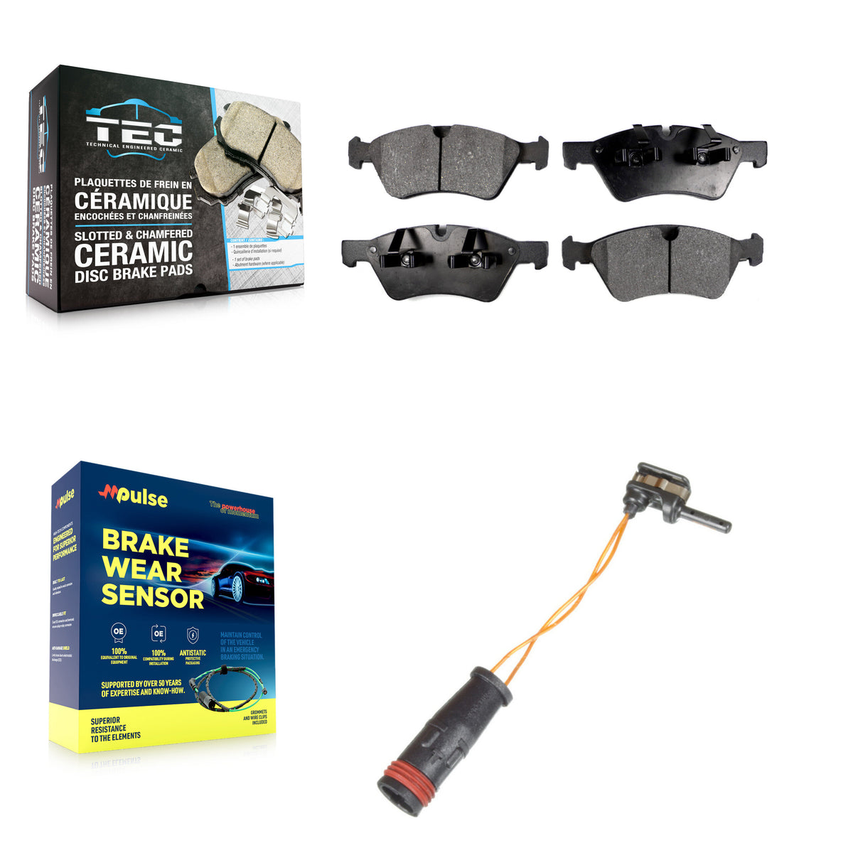 Front Ceramic Disc Brake Pads And Wear Sensors Kit For Mercedes-Benz E350 AWD KTW-100018