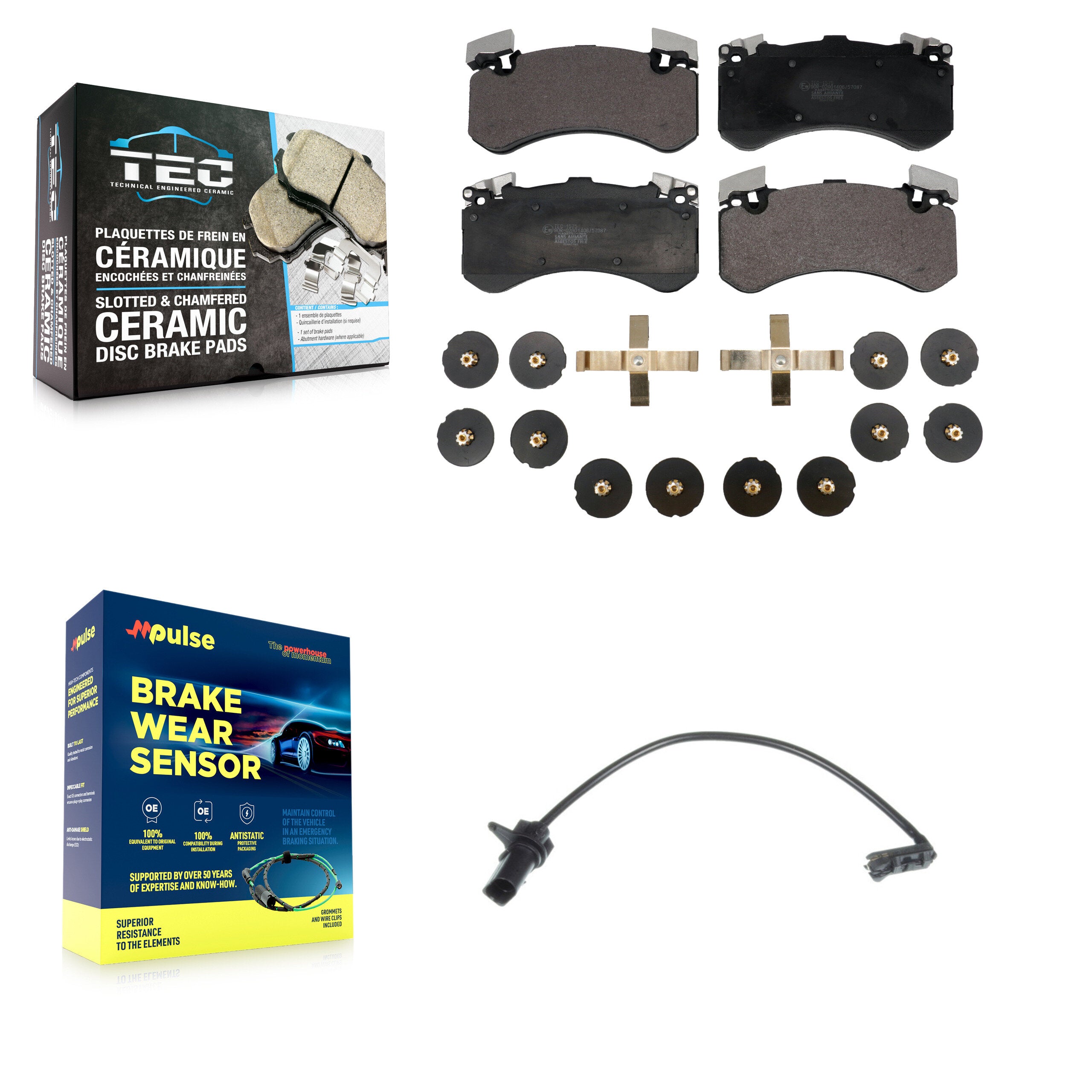 Front Ceramic Disc Brake Pads And Wear Sensors Kit For Audi S6 S7 S8 KTW-100024