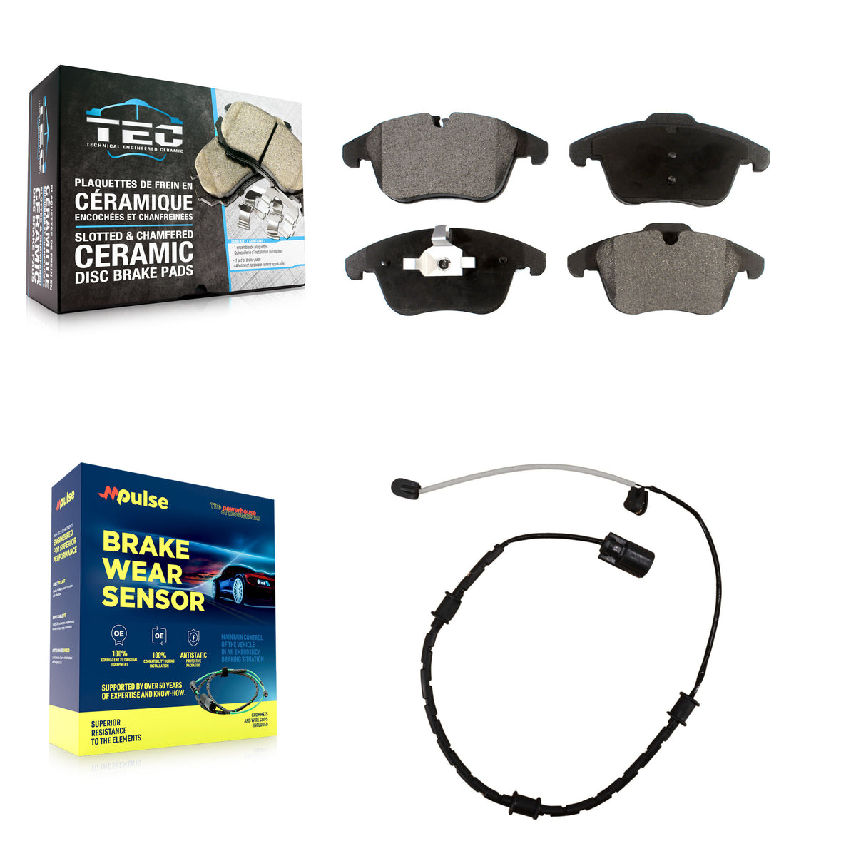 Front Ceramic Brake Pad & Wear Sensor Kit For 2007 Jaguar XK with Composite KTW-100031