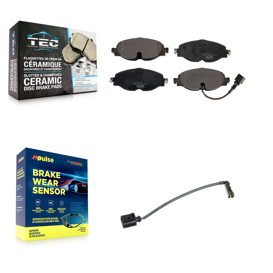Front Ceramic Brake Pad And Extra Wear Sensor Kit For 2016 Audi TT Quattro Base with 2.0L KTW-100058