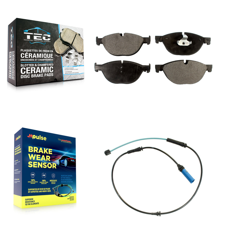 Front Ceramic Brake Pad And Wear Sensor Kit For BMW 750Li 750i 4.4L with Disc rear brakes KTW-100065