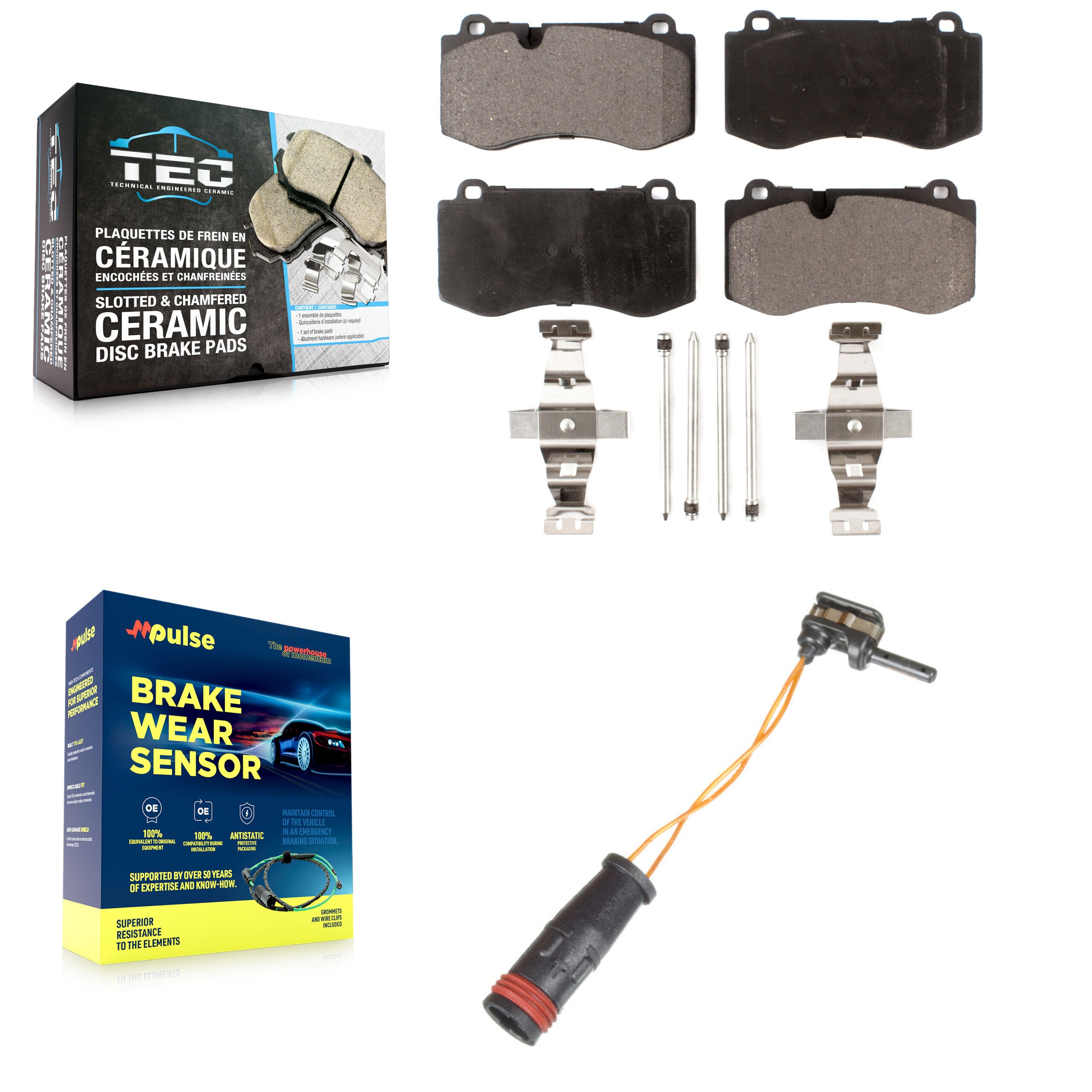 Front Ceramic Disc Brake Pads And Wear Sensors Kit For Mercedes-Benz SL550 S350 CL550 KTW-100116