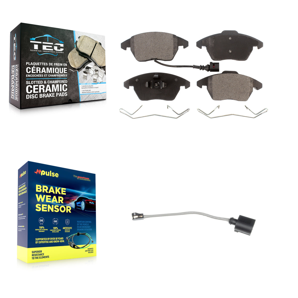 Front Ceramic Brake Pad & Extra Wear Sensor Kit For Audi A3 Quattro Volkswagen Golf Jetta KTW-100123