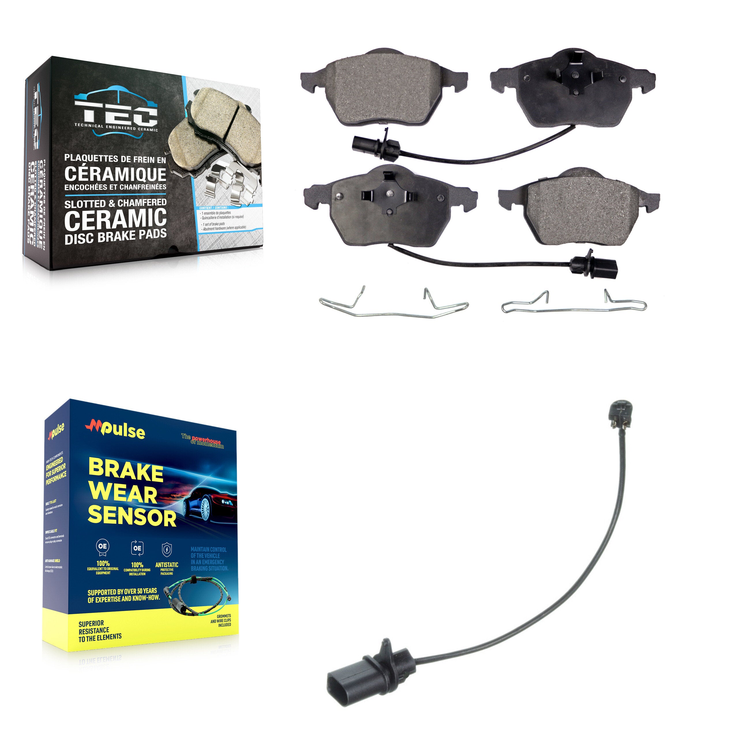 Front Ceramic Disc Brake Pads And Extra Wear Sensors Kit For Volkswagen Passat KTW-100135