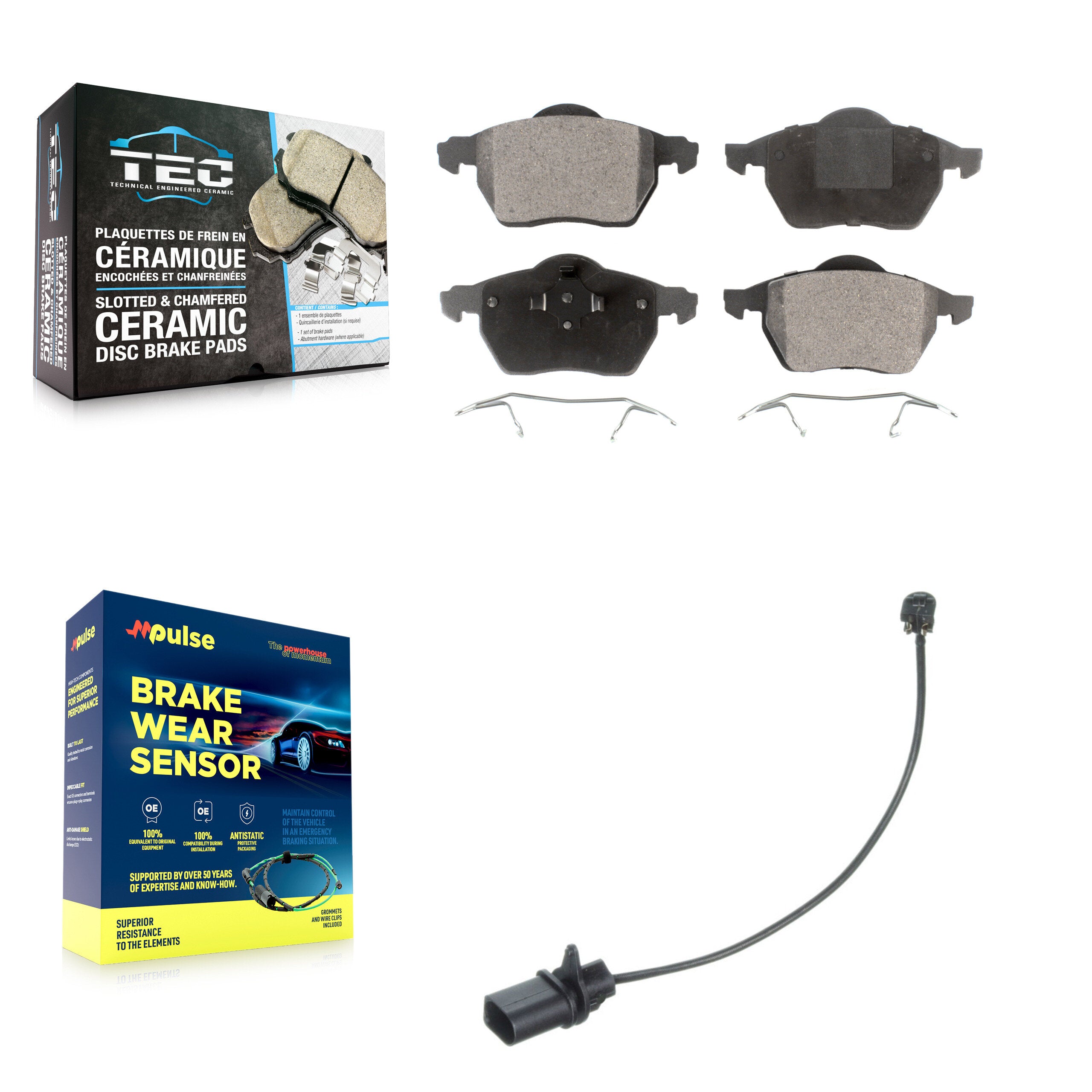 Front Ceramic Disc Brake Pads And Wear Sensors Kit For Volkswagen Passat KTW-100137