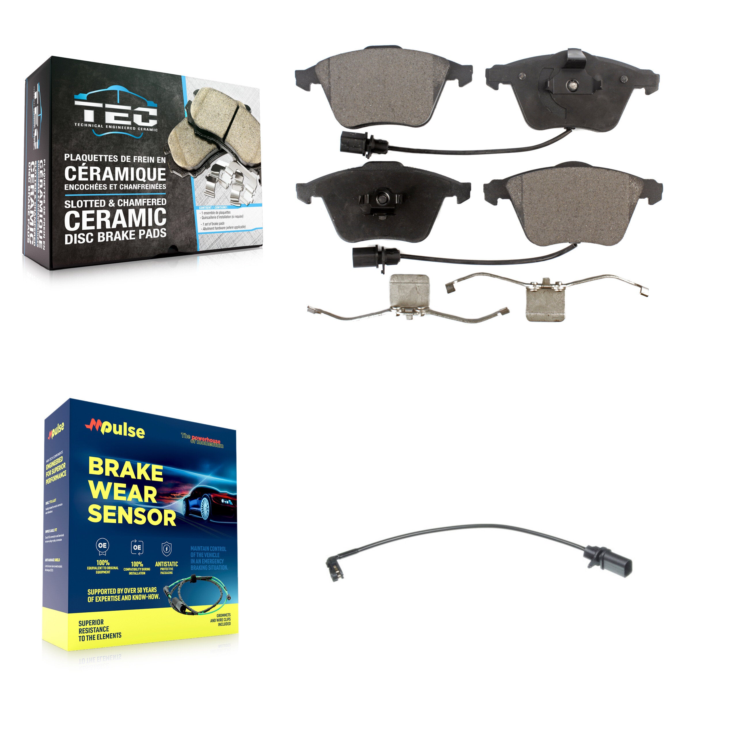 Front Ceramic Disc Brake Pads And Extra Wear Sensors Kit For 2008 Audi A4 Quattro S4 KTW-100166
