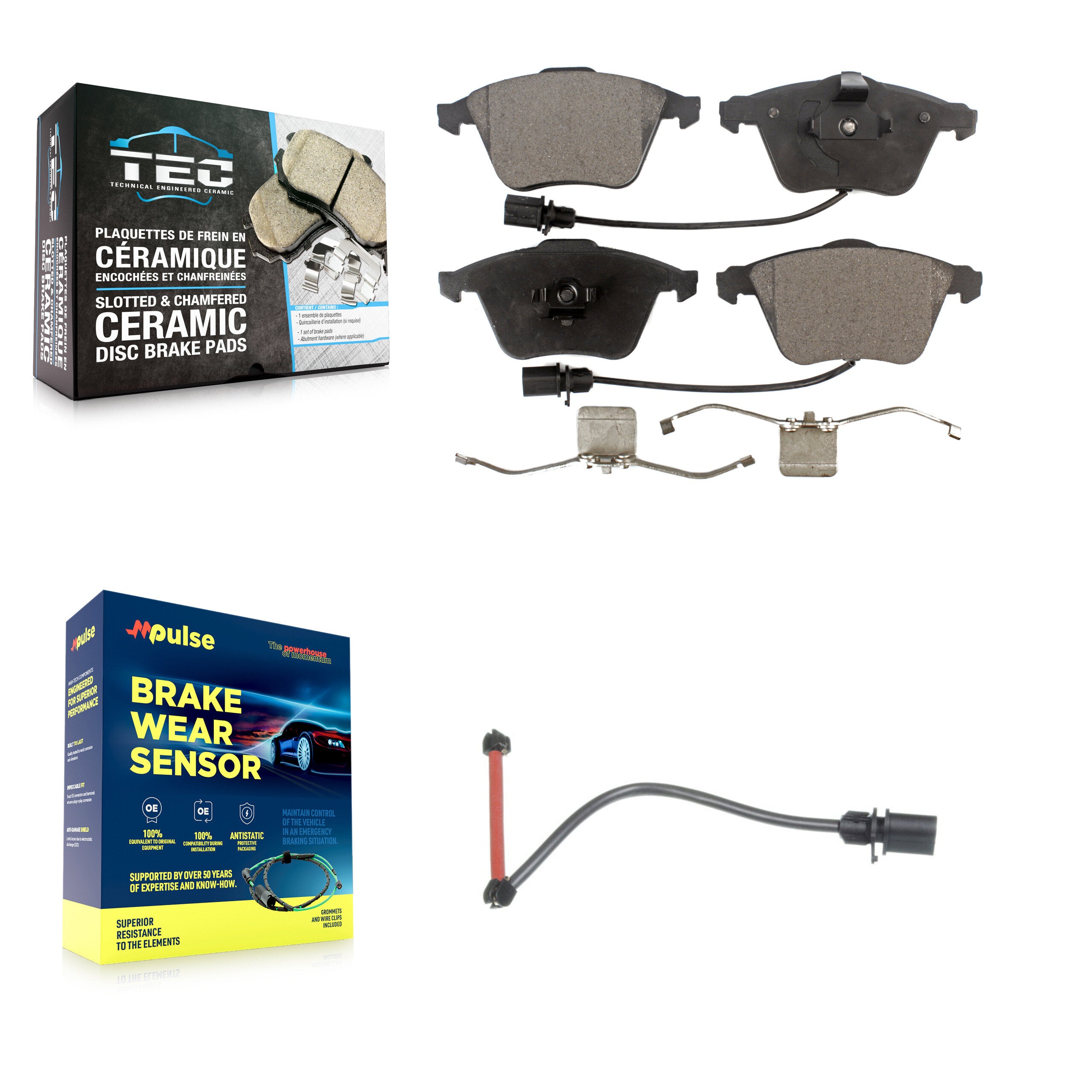 Front Ceramic Disc Brake Pads And Extra Wear Sensors Kit For 2011 Audi A6 Quattro KTW-100168