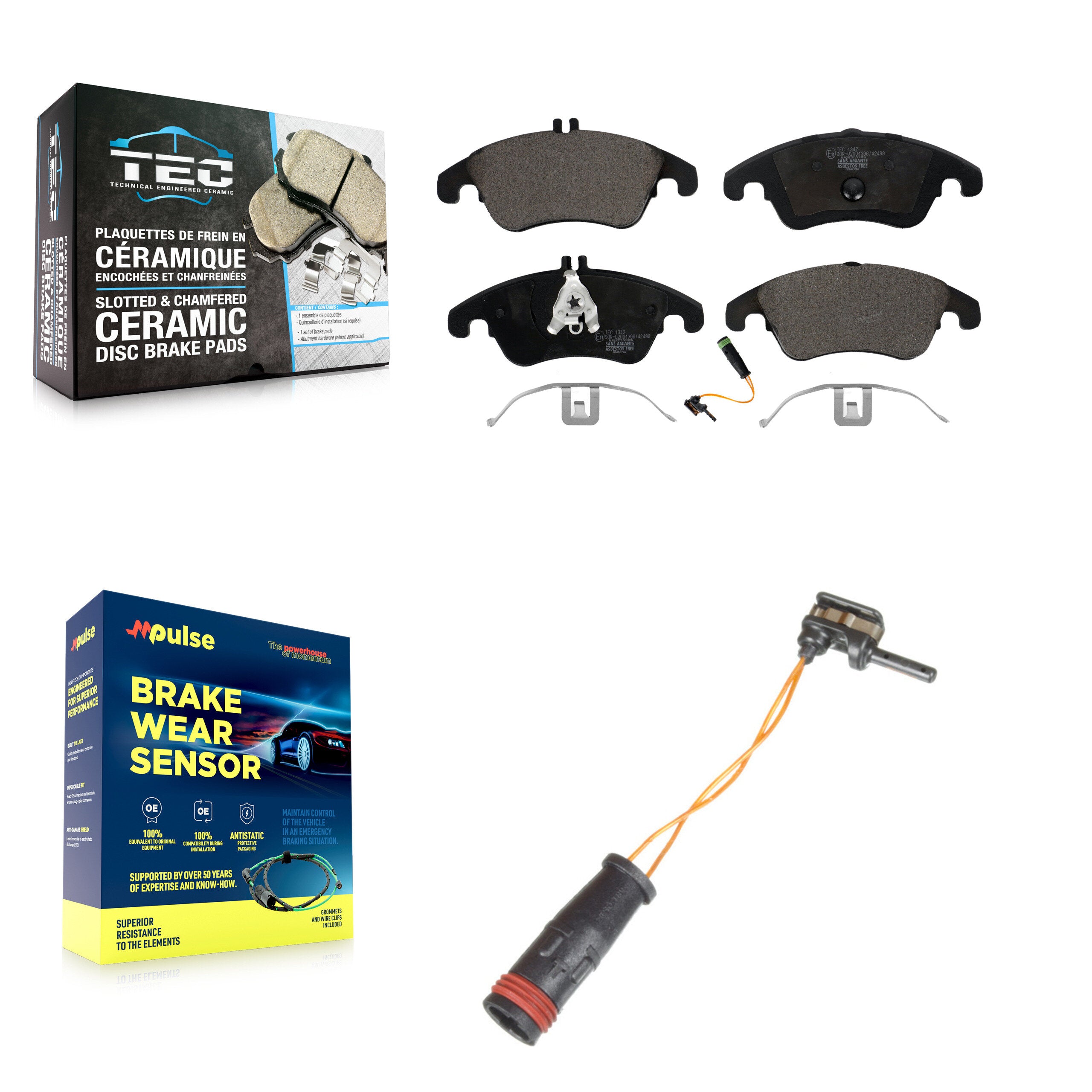 Front Ceramic Brake Pads Extra Wear Sensor Kit For Mercedes-Benz C300 E350 C350 E550 E250 KTW-100179