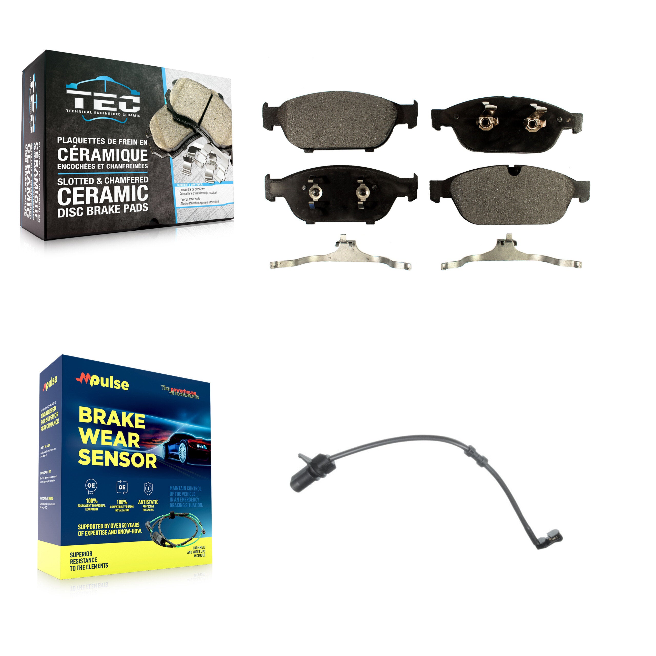 Front Ceramic Disc Brake Pads And Wear Sensors Kit For Audi A6 Quattro A7 A8 KTW-100183