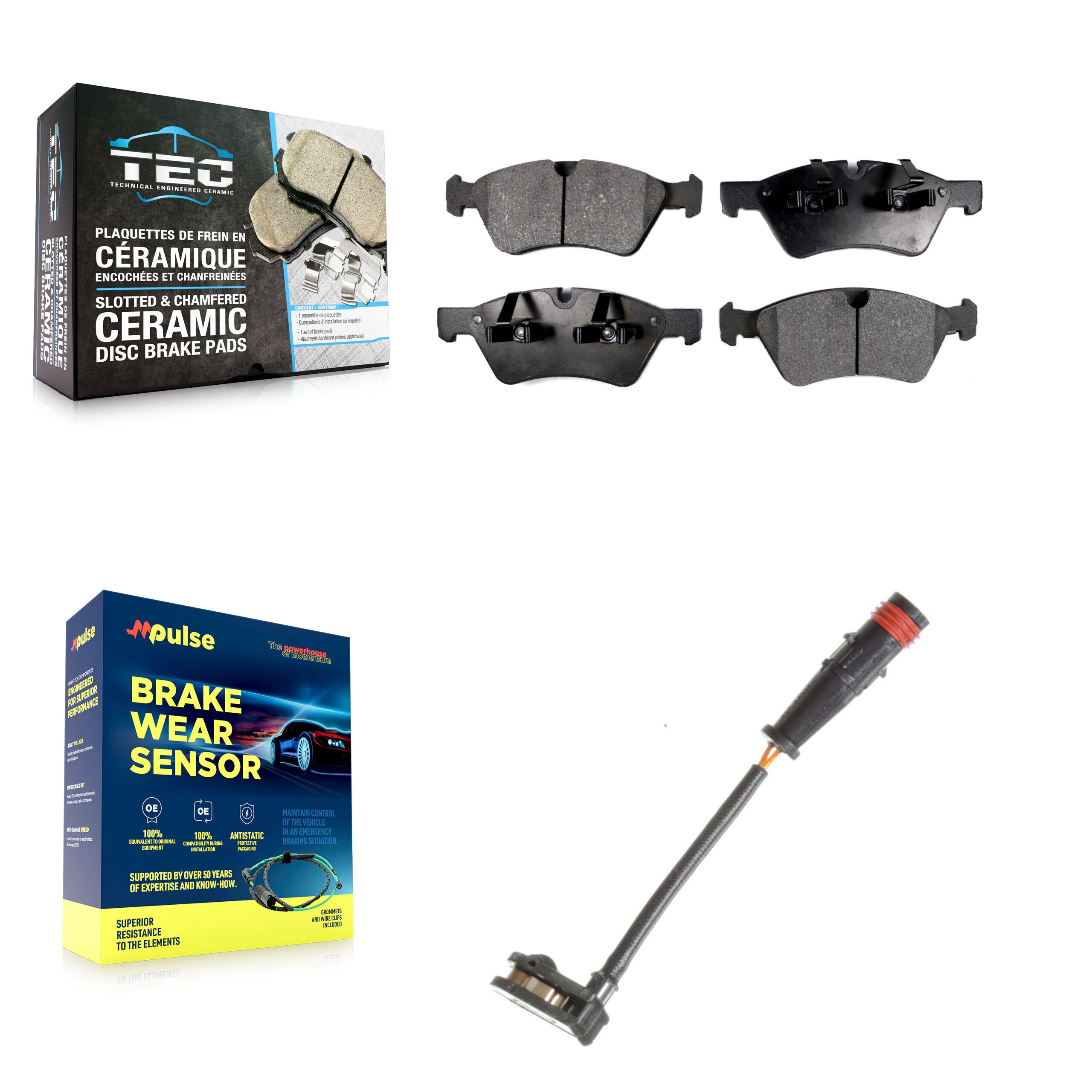 Front Ceramic Brake Pad Wear Sensor Kit For Mercedes-Benz ML350 R350 GL450 ML500 R500 G55 KTW-100208
