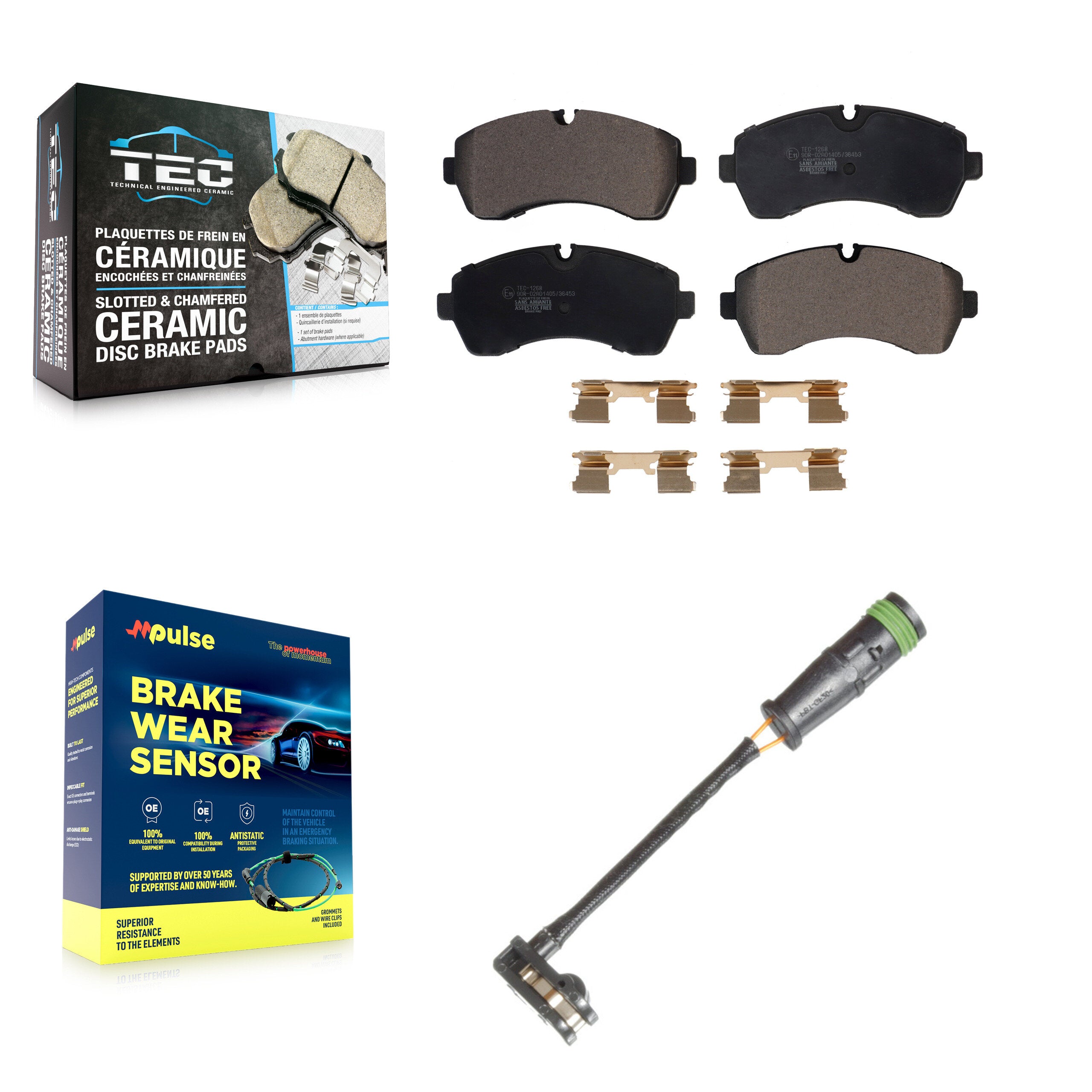 Front Ceramic Brake Pad & Wear Sensor Kit For Mercedes-Benz Sprinter 3500 2500 Dodge 1500 KTW-100223