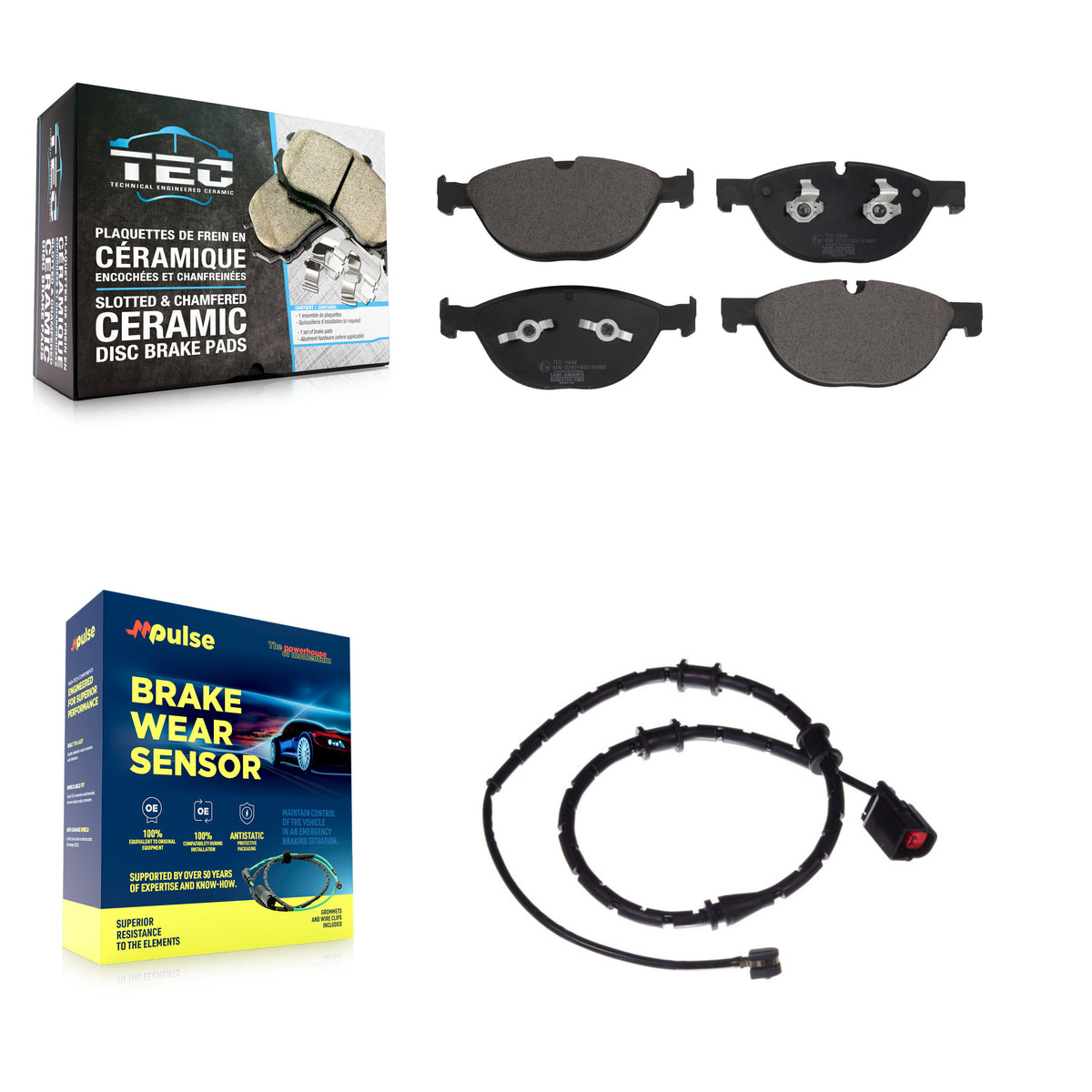 Front Ceramic Brake Pad Wear Sensor Kit For 2019 Jaguar XJ AWD with 5.0L Disc rear brakes KTW-100225