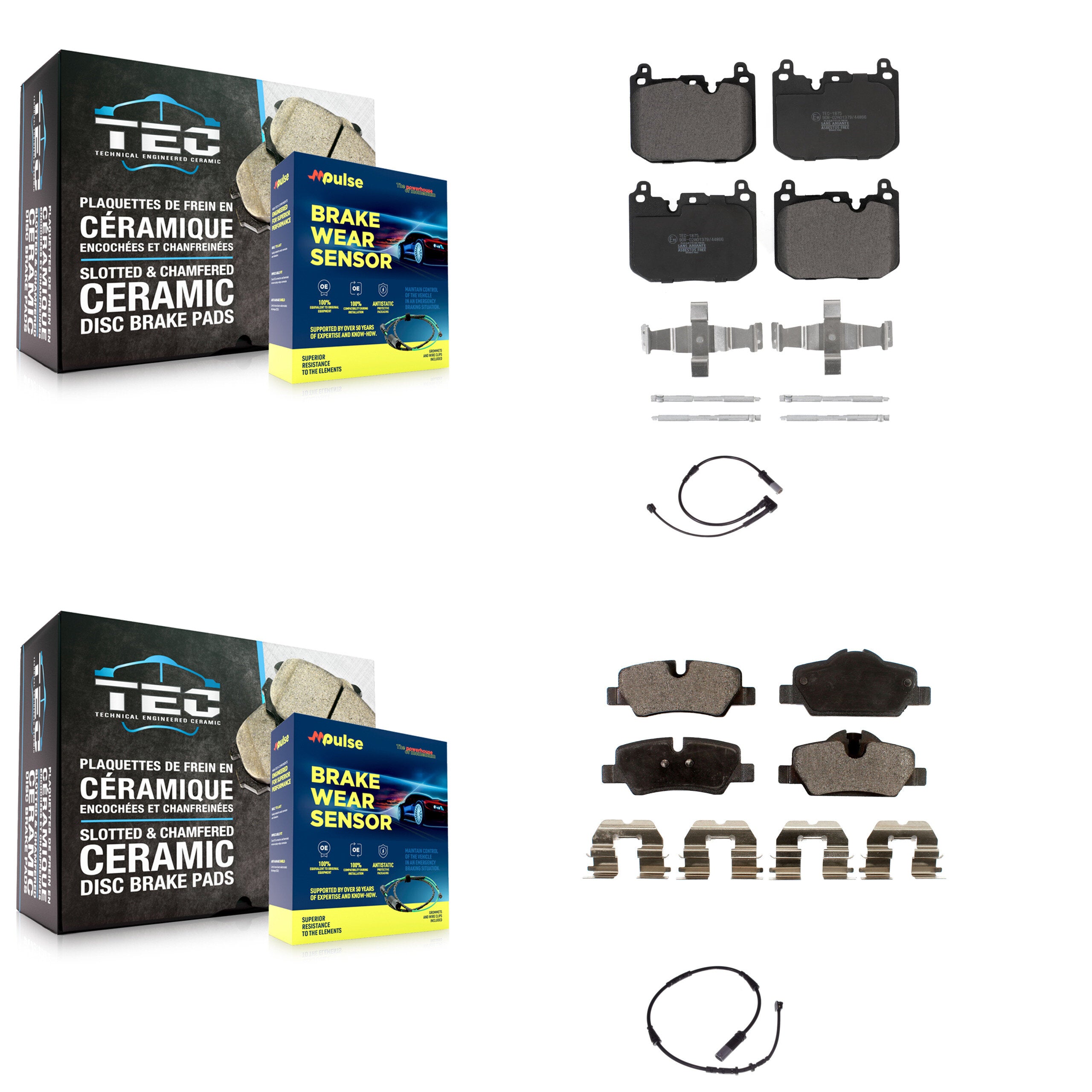 Front Rear Ceramic Disc Brake Pads And Wear Sensors Kit For Mini Cooper KTW-100233