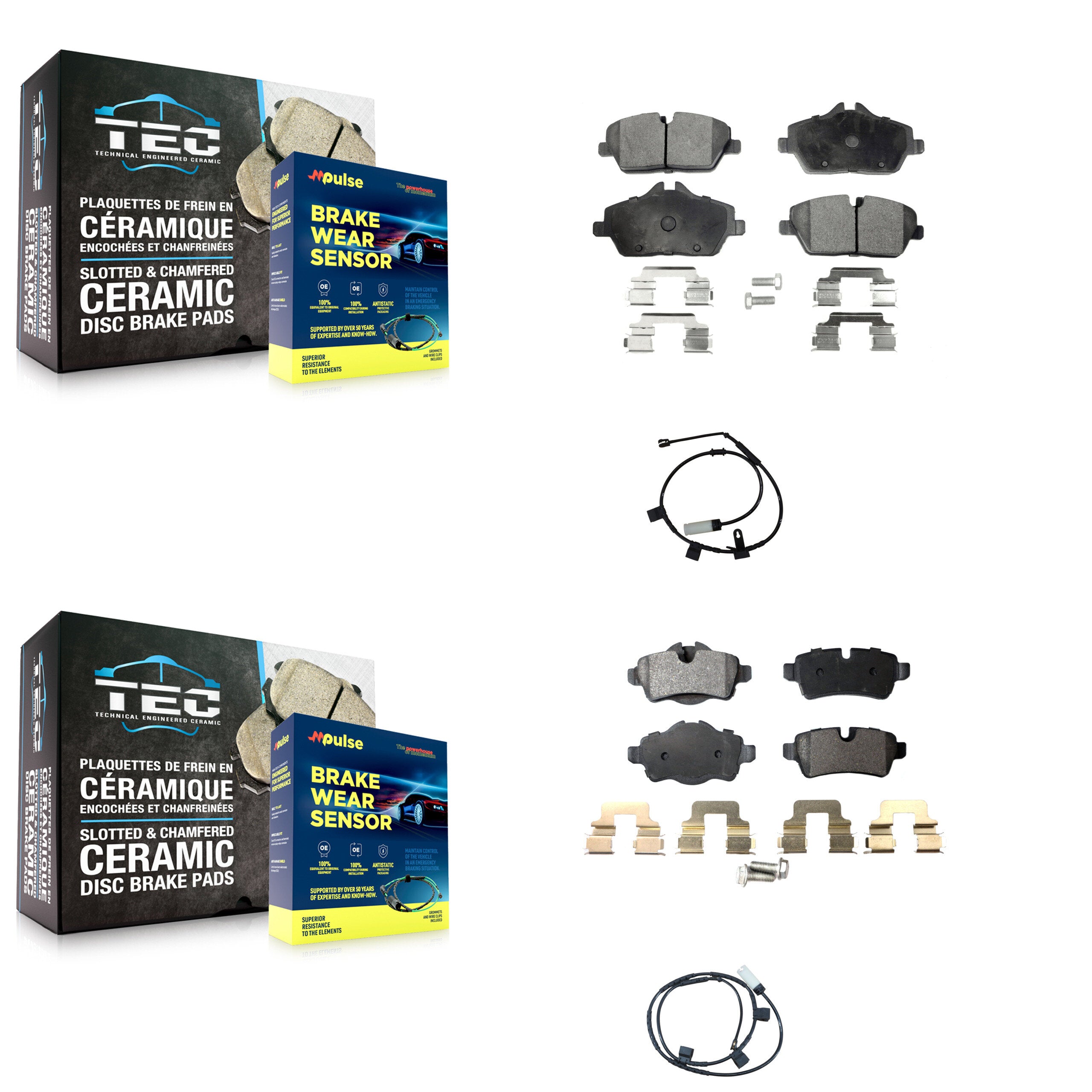Front Rear Ceramic Disc Brake Pads And Wear Sensors Kit For Mini Cooper 1.6L KTW-100235