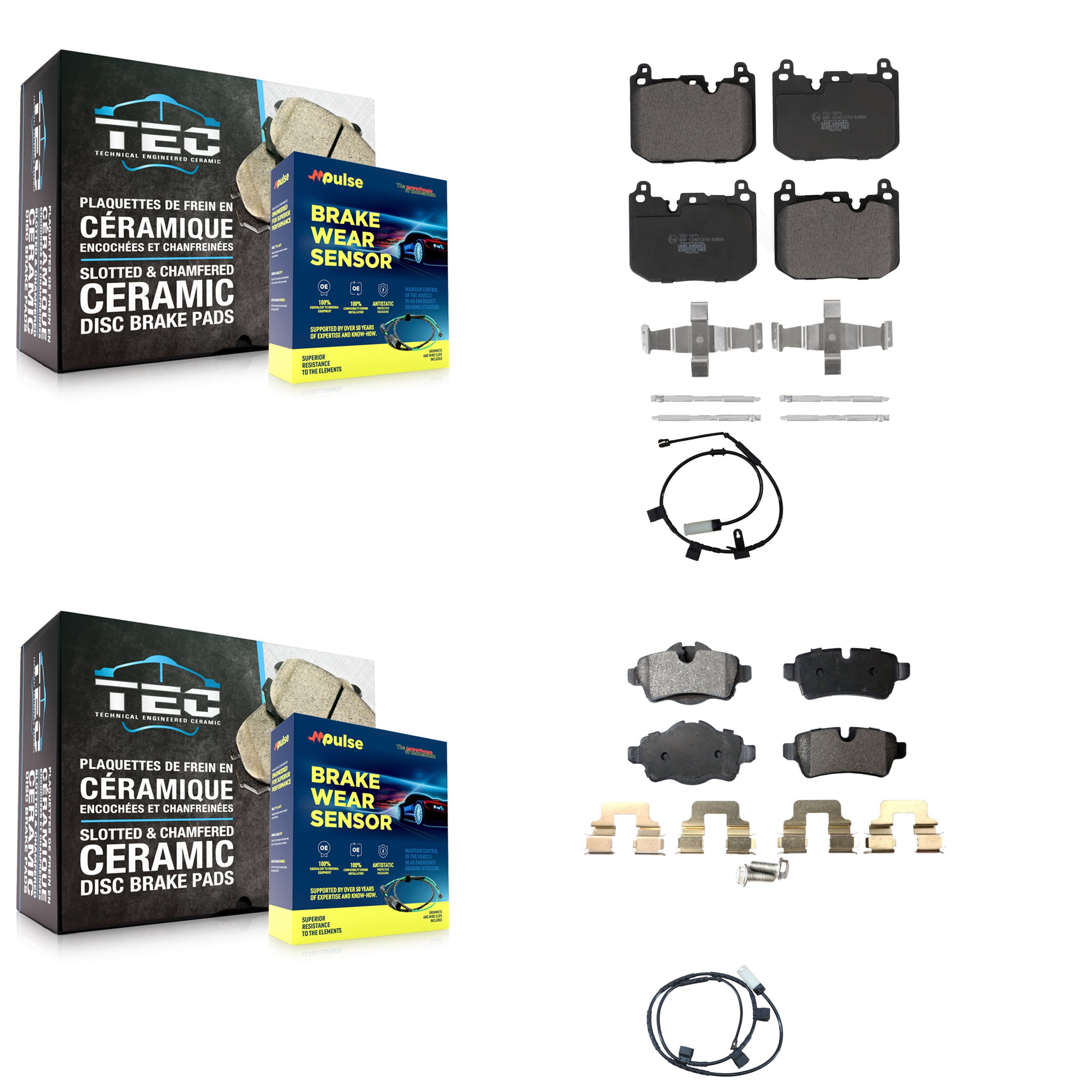 Front Rear Ceramic Disc Brake Pads And Wear Sensors Kit For Mini Cooper KTW-100237