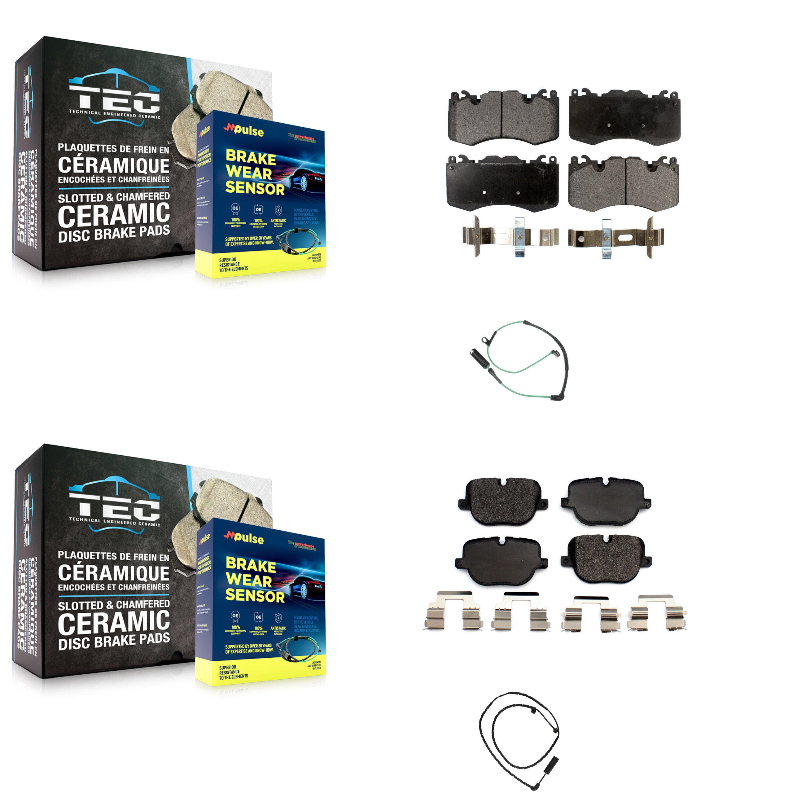Front Rear Ceramic Disc Brake Pads And Wear Sensors Kit For Land Rover Range KTW-100268