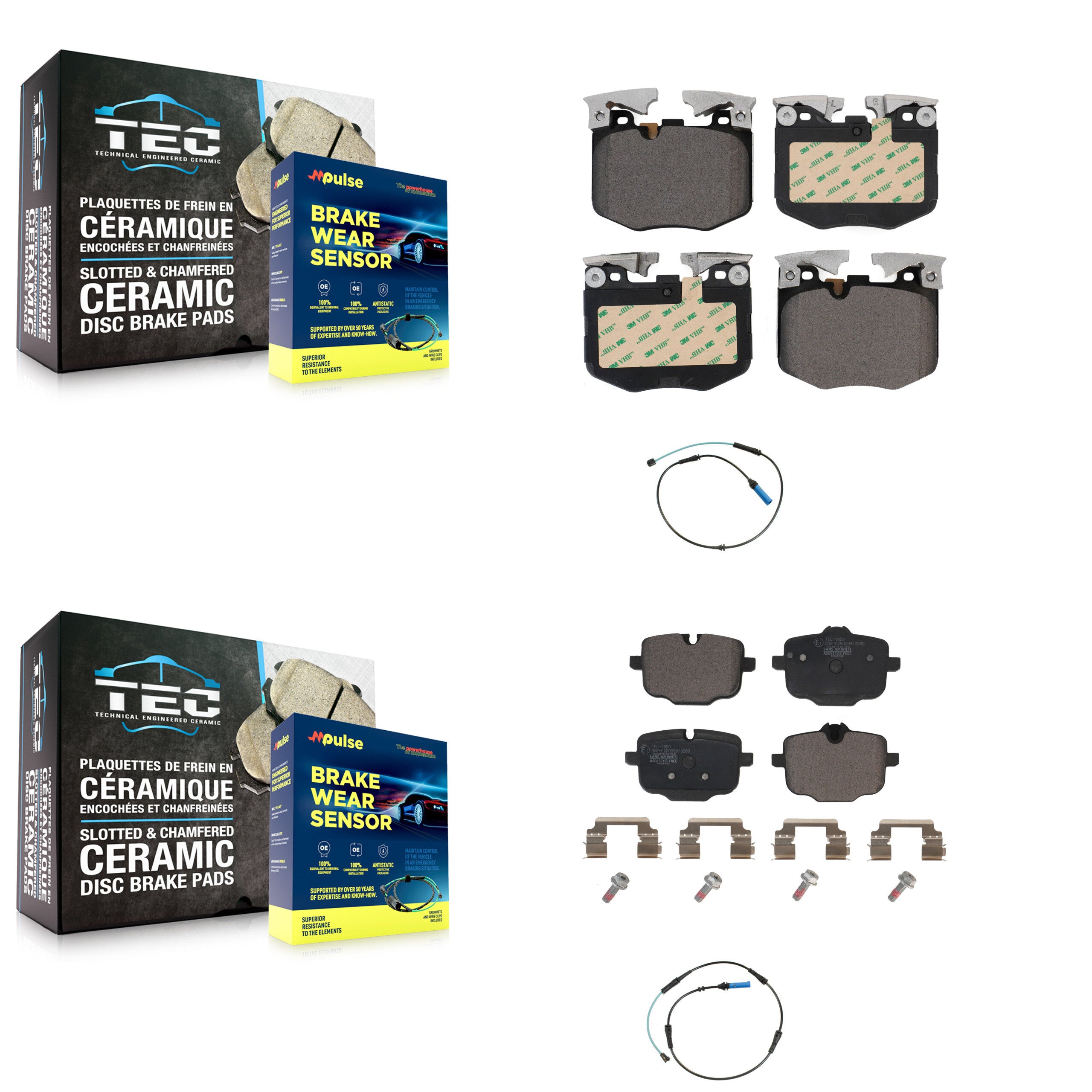 Front Rear Ceramic Brake Pad Wear Sensor Kit For BMW 530i xDrive 540i 750i 740e 740i 840i KTW-100270