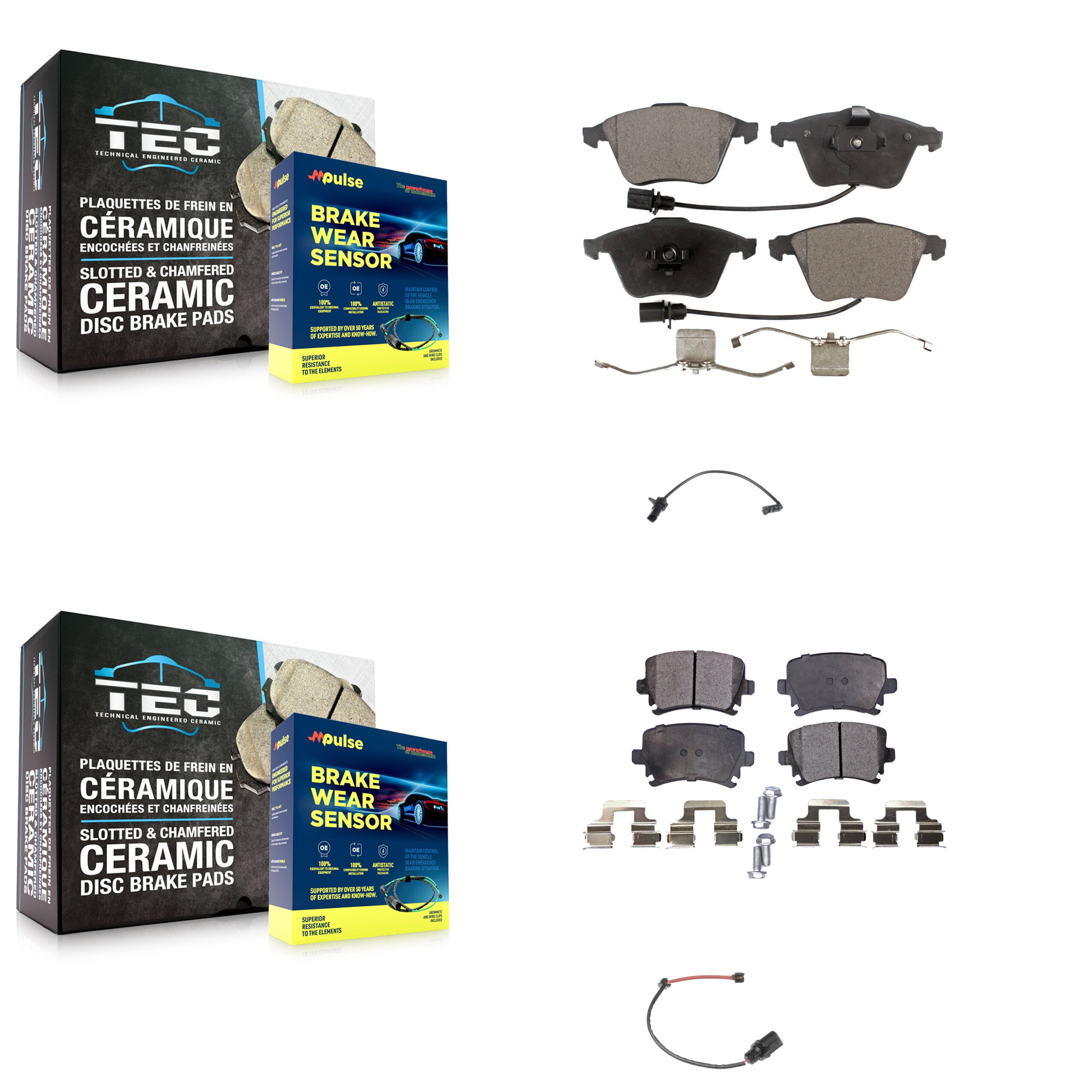 Front Rear Ceramic Disc Brake Pads And Extra Wear Sensors Kit For 2011 Audi A6 KTW-100317