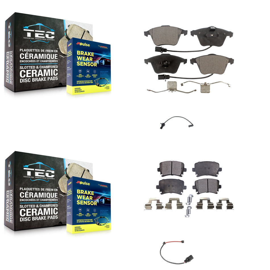 Front Rear Ceramic Disc Brake Pads And Extra Wear Sensors Kit For 2011 Audi A6 KTW-100317