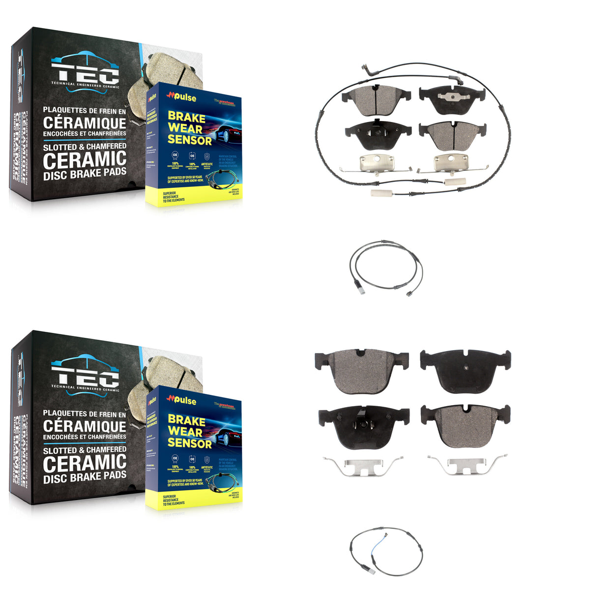 Front Rear Ceramic Disc Brake Pads Extra Wear Sensor Kit For 2010 BMW 535i Base with 3.0L KTW-100340