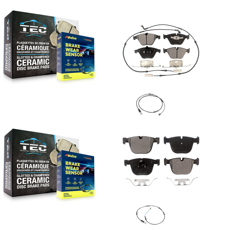 Front Rear Ceramic Disc Brake Pads Extra Wear Sensor Kit For 2010 BMW 535i Base with 3.0L KTW-100340