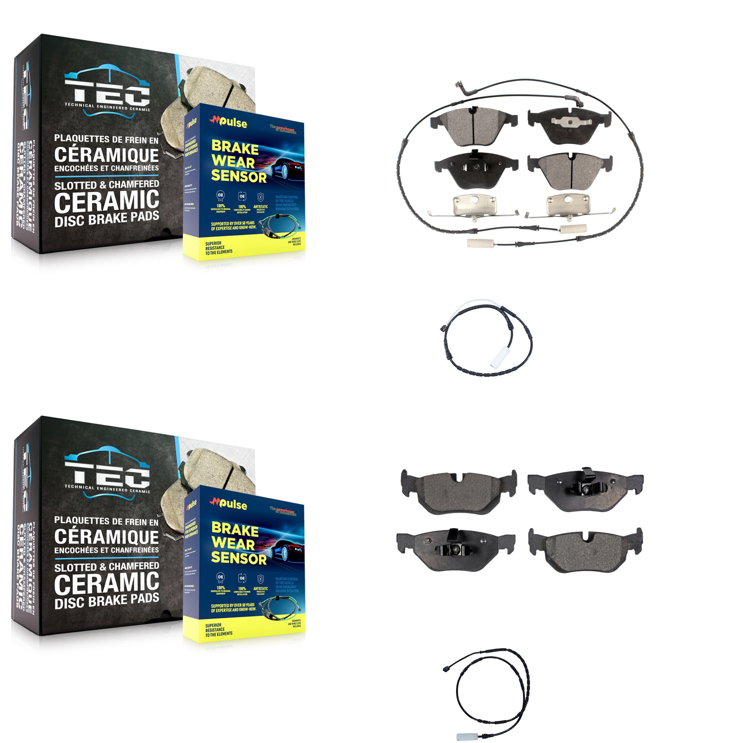 Front Rear Ceramic Disc Brake Pad And Extra Wear Sensor Kit For 2012 BMW 328i xDrive 3.0L KTW-100346