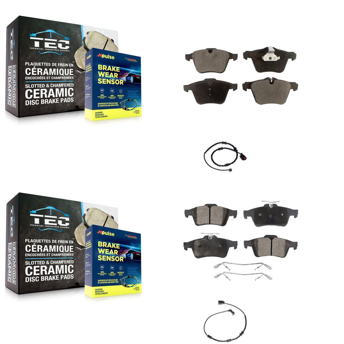 Front Rear Ceramic Brake Pad Wear Sensor Kit For Jaguar XJ Base L Portfolio with AWD 3.0L KTW-100365