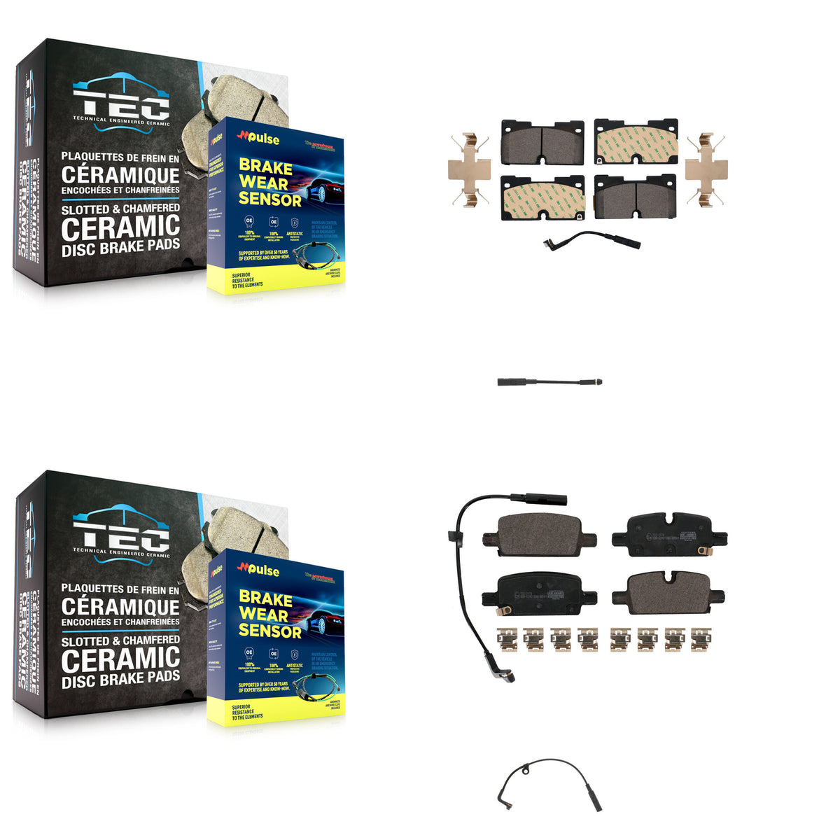 Front Rear Ceramic Brake Pad Extra Wear Sensor Kit For GMC Chevrolet Silverado 1500 Yukon KTW-100385