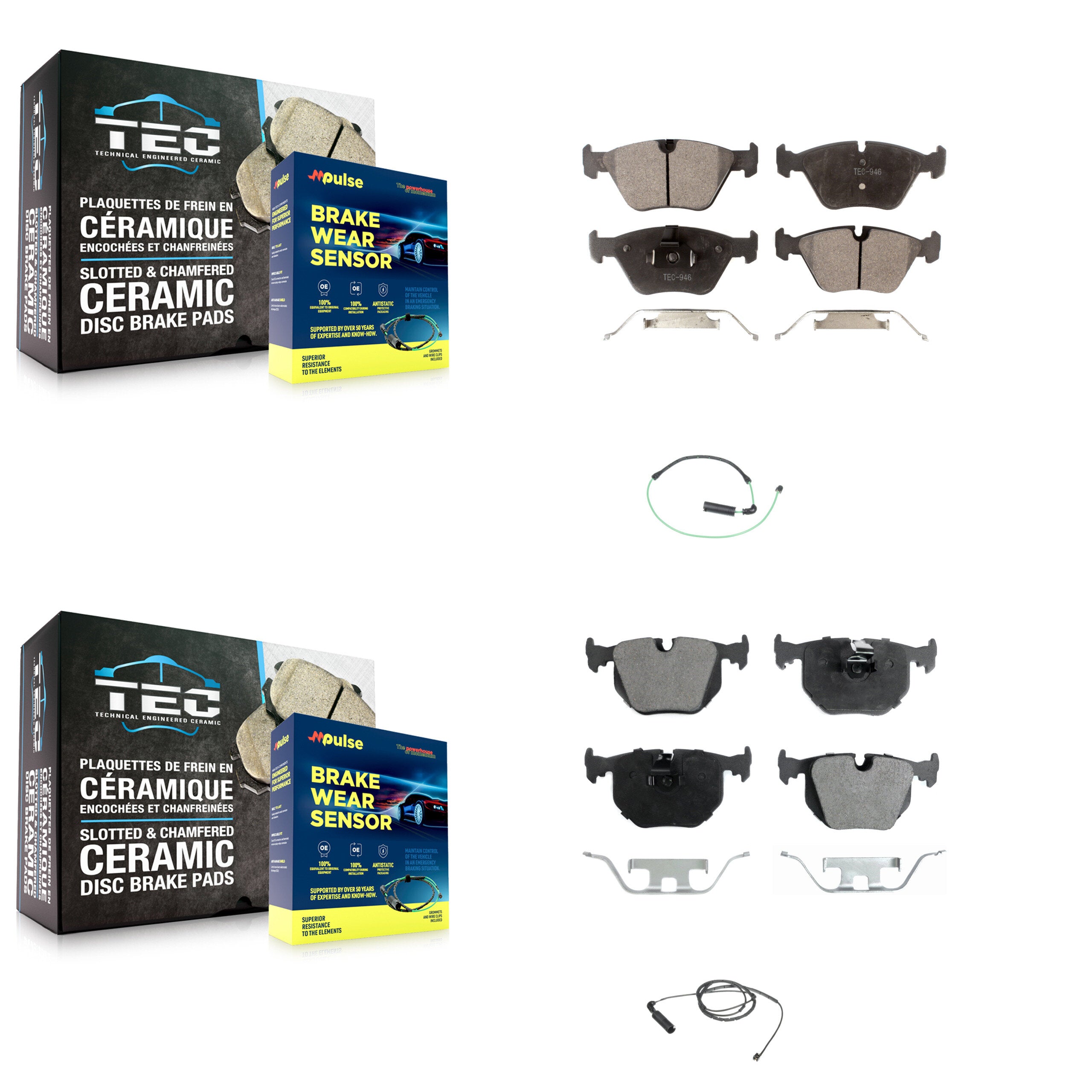 Front Rear Ceramic Disc Brake Pads And Wear Sensors Kit For BMW 330Ci 330i 330xi 3.0L KTW-100386