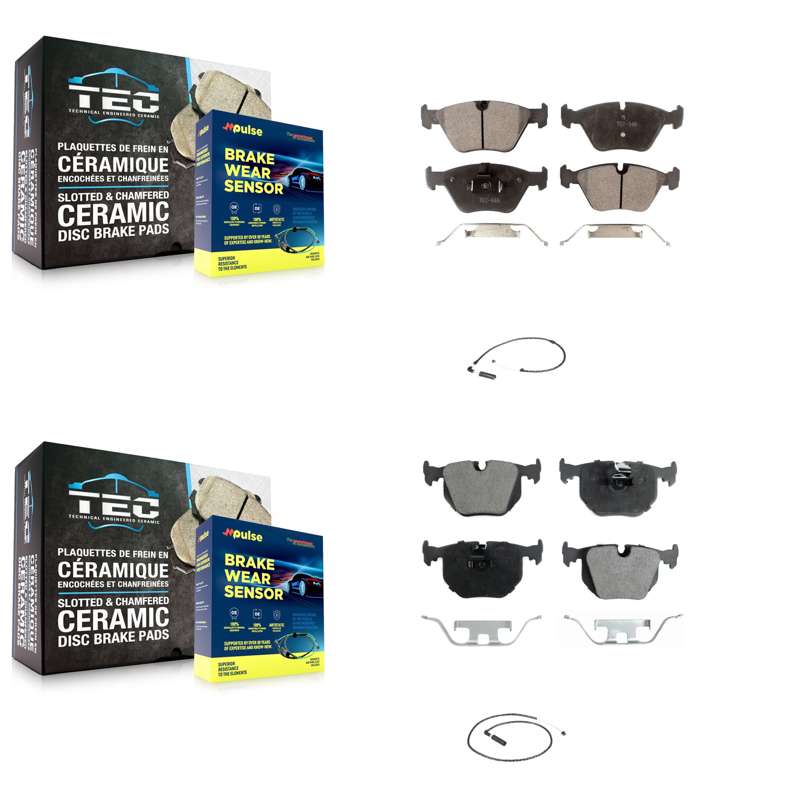Front Rear Ceramic Disc Brake Pads And Wear Sensors Kit For 2004-2010 BMW X3 KTW-100390