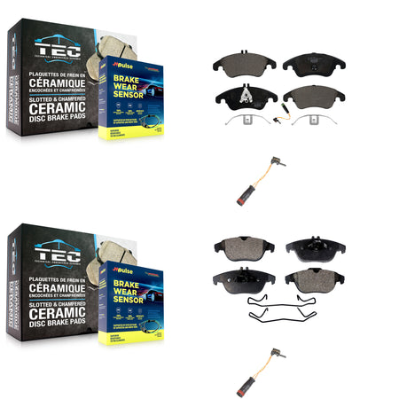 Front Rear Ceramic Brake Pads Extra Wear Sensor Kit For Mercedes-Benz C300 C350 E350 E550 KTW-100394