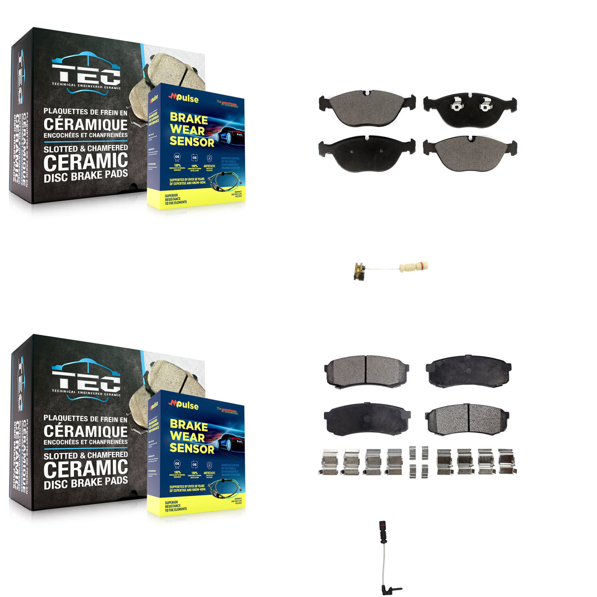 Front Rear Ceramic Disc Brake Pad And Wear Sensor Kit For 2000 Mercedes-Benz C43 AMG 4.3L KTW-100403